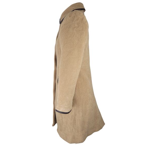 Coach Tan Mohair/Wool Brown Leather Trim Overcoat Sz XS - Picture 10 of 15